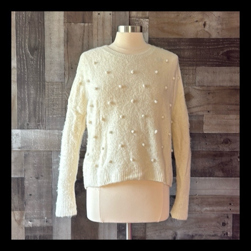 Madewell cream wool sweater XSmall puff polka dot neutral gorpcore academia